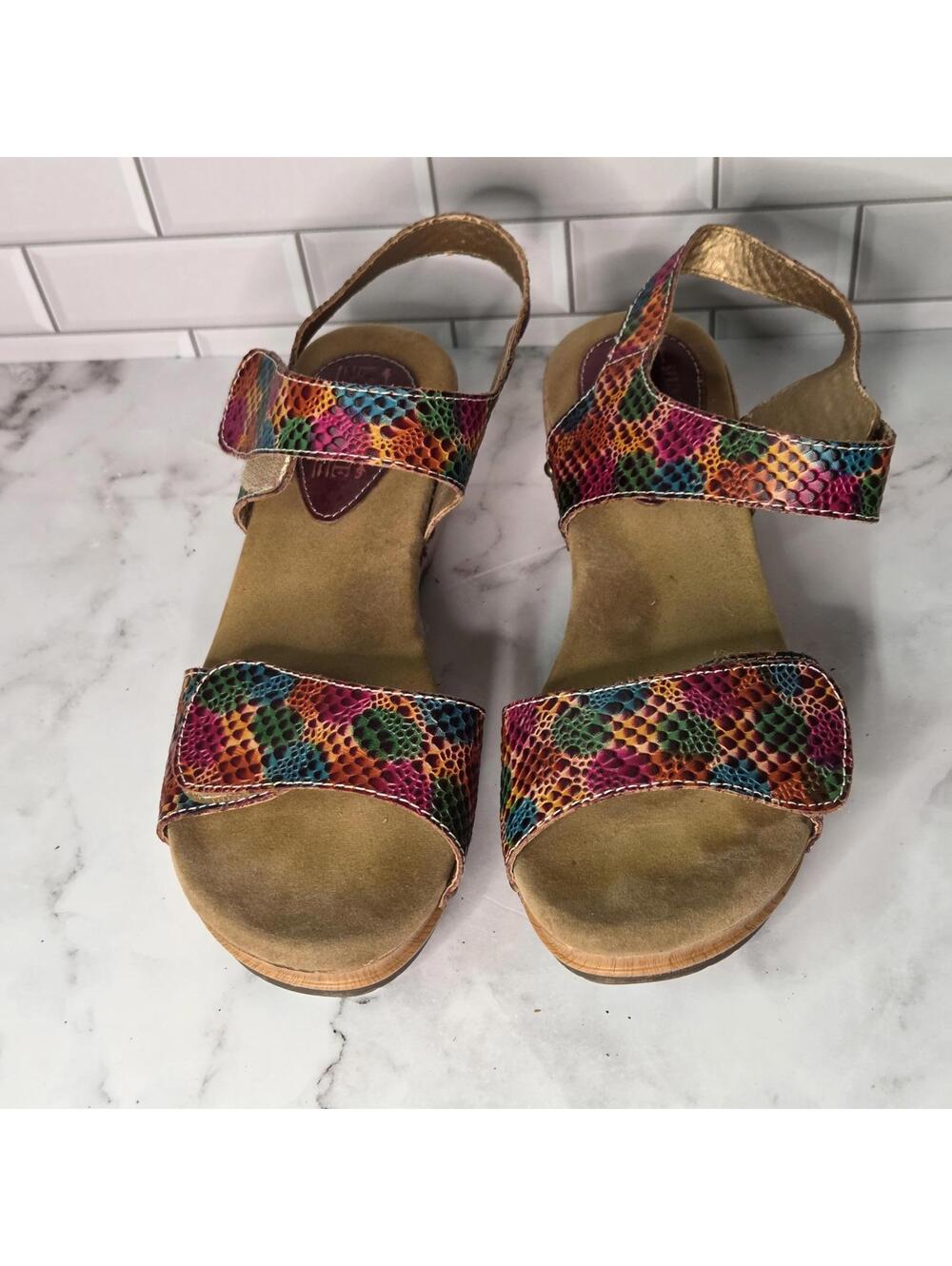 Spring Step L'Artiste Earth Spirit Multicolor Leather Upper Sandals Size 39 8.5